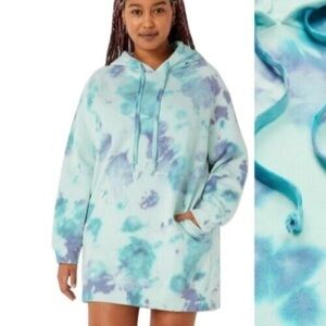 NWT Victoria's Secret Women’s Large PINK Fleece Hoodie Dress Pullover Tie Dye